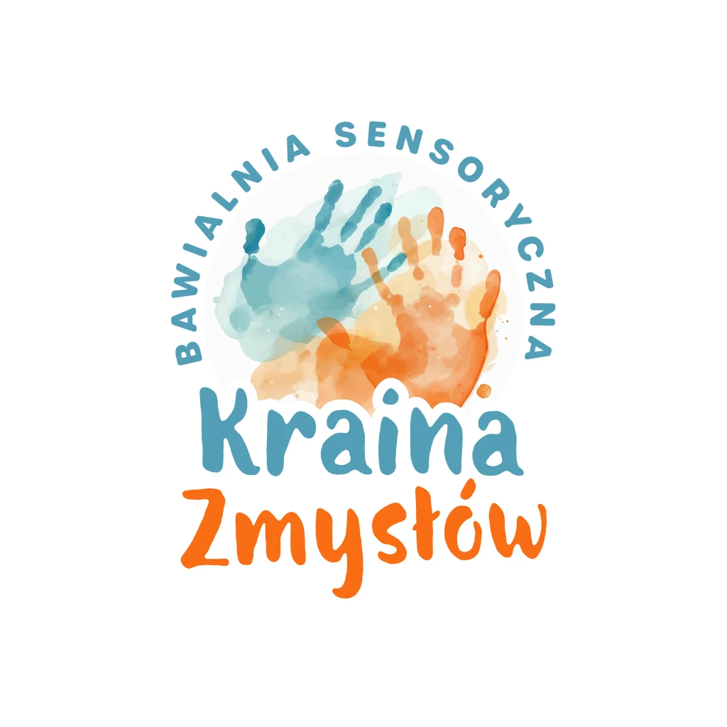 Logo Kraina Zmysłów - bawialnia sensoryczna dla dzieci w Białymstoku, dwie kolorowe dłonie dziecka