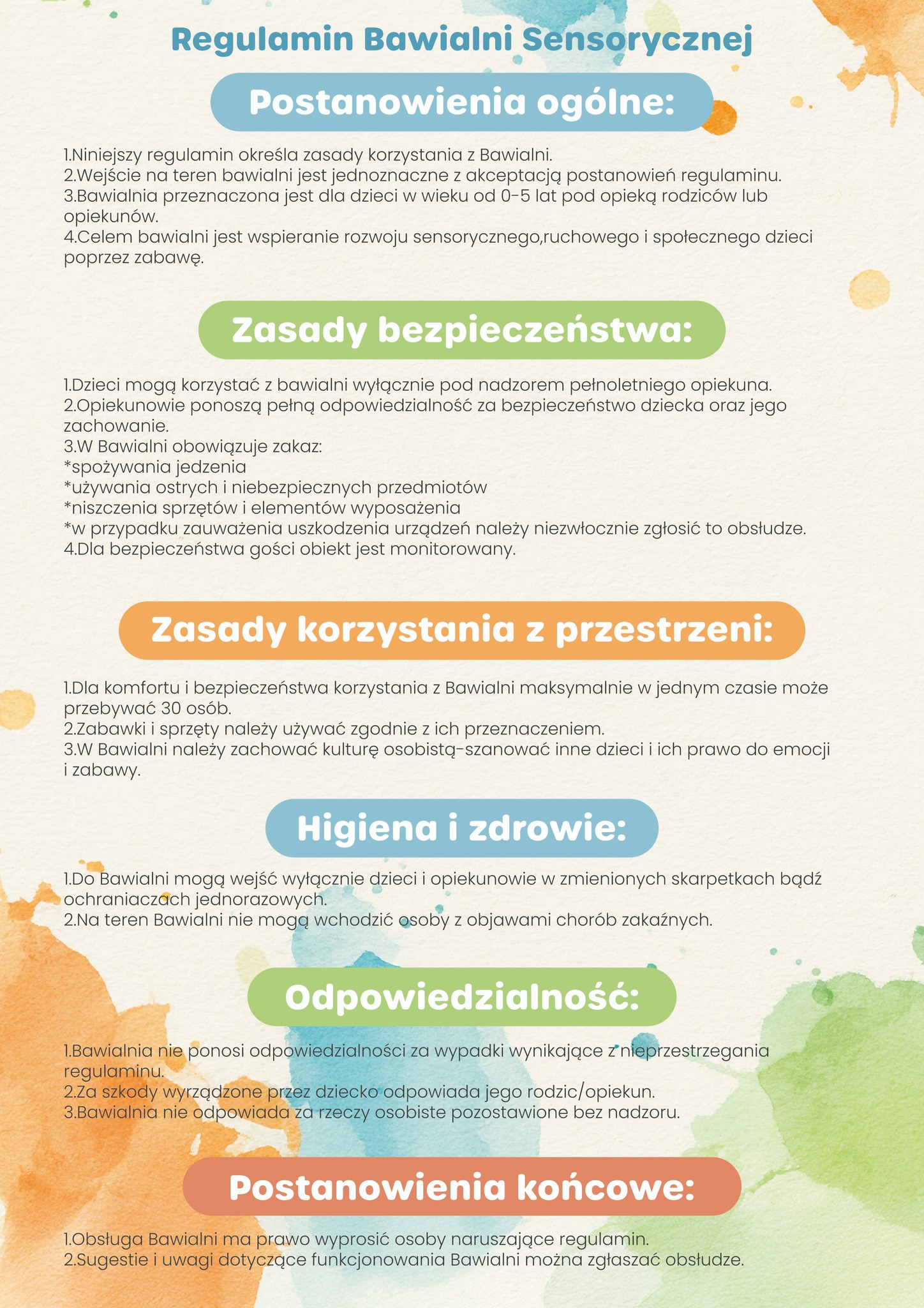 Kraina Zmysłów Białystok Regulamin